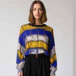 𝅺VINTAGE Y2K Primary Multicolored Stripes Knitted Crewneck Sweater Size XL